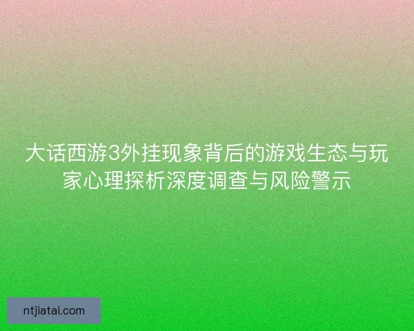 大话西游3外挂现象背后的游戏生态与玩家心理探析深度调查与风险警示